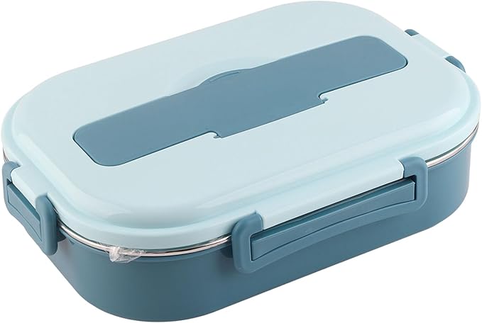 POCREATION Stainless Steel Lunch, Stainless Sel Luh 4 Compartment Leakproof Container, Stainless Sel With Spoons & Chopsticks, Portable 51 With Soup Bowl – Blue