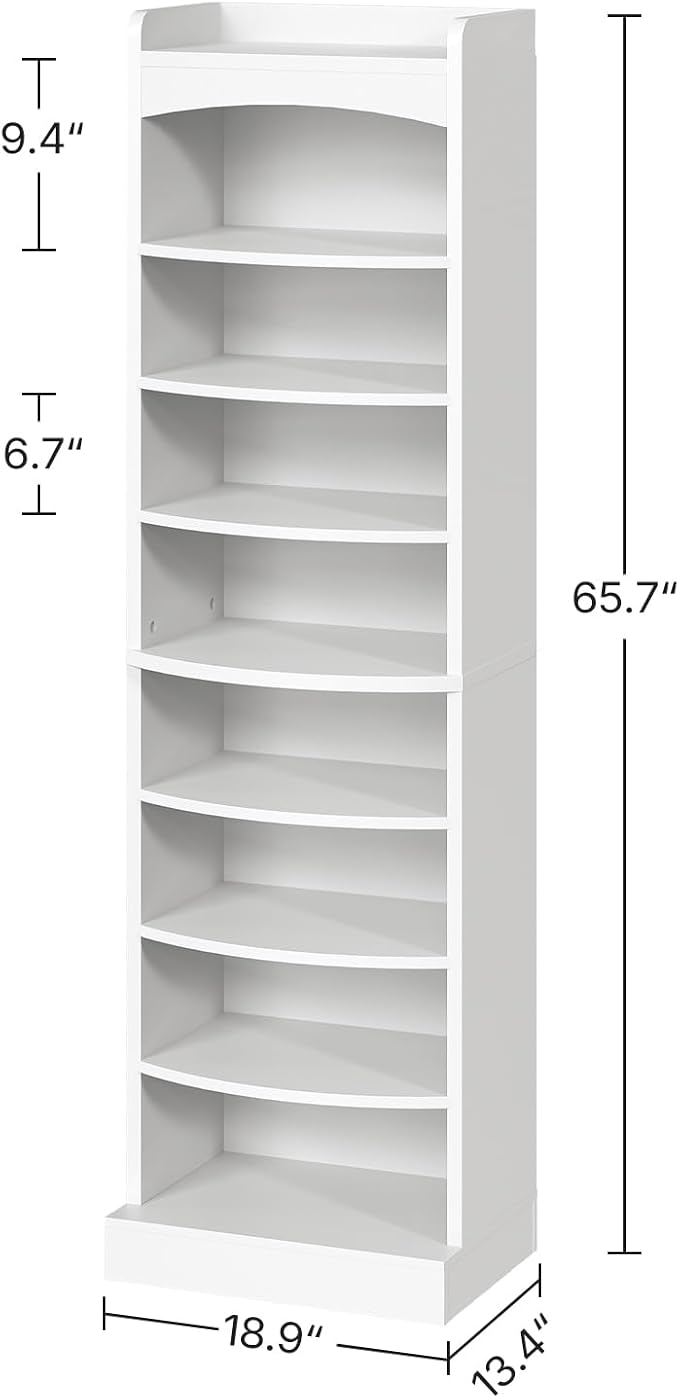 YATINEY 9-Tier Tall Shoe Rack, Wooden Shoe Storage Organizer, Narrow Shoe Cabinet with Removable Shelves for Small Spaces, Holds 18 Pairs of Shoes, for Entrance, Hallway, White SS22WT