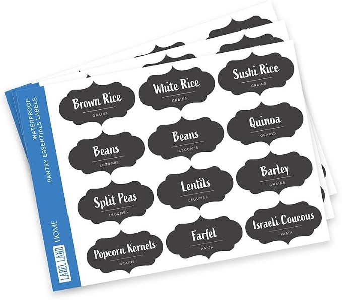 Pantry Labels – 60 Preprinted Easy to Apply Pantry Labels for Containers, Waterproof and Dishwasher Safe Labels, Organize Jar, Spices, Canister, for Kitchen Organization