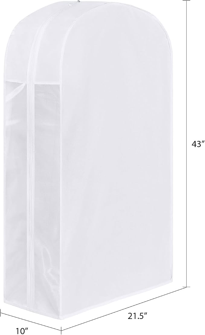 43" Premium Cotton Garment Bag for Hanging Clothes, Breathable Suit Bags for Closet Storage with Extre Large 10" Gusseted & Clear Window, Dust Cover with Zipper for Suits, Jacket, 1 Pack