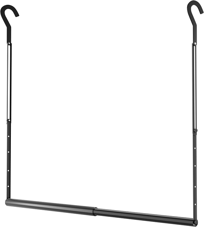 OPKING Hanging Closet Rod Extenders Adjustable Width & Height 1Pack Black | Stepless Adjustment, Space-Saving & Expand Space, Assemble Easily, Heavy-Duty Iron, Hold Up To 45 LBS, Smooth Surface,