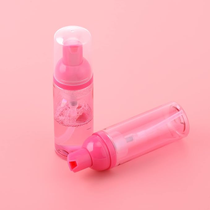 Travel Foam Pump Bottle - 2oz Small Size Foaming Hand Soap Dispenser - Mini Portable Mousse Lash Shampoo Kit Container for Hair - Empty Leak Proof Plastic Rose Red Foamer 3Pack
