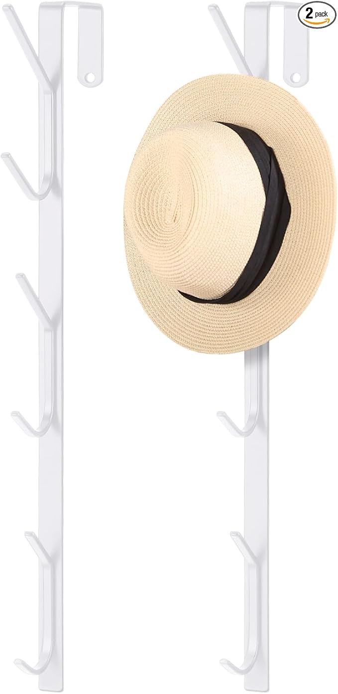 Tandefio 2 Pack 13.8" Over The Door Hook Hanger Comes with 6 Hooks from Large to Small Metal Extra Long Over The Door Hooks Hanger for Hats Rack Coat Scarf Purse Bags Scarf Keys and More (White)