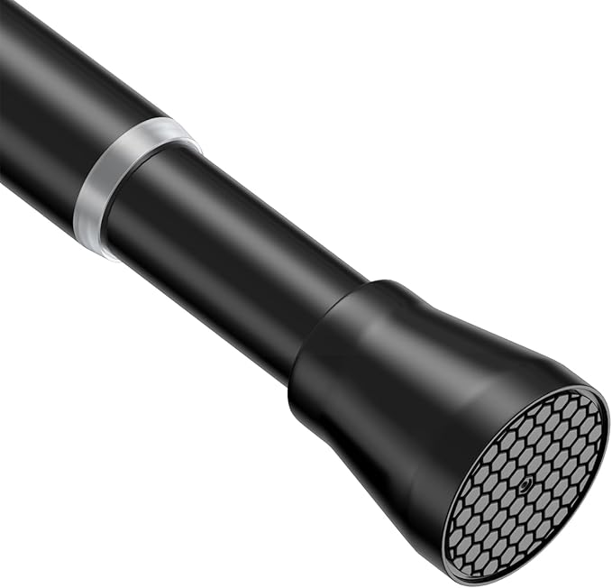Adjustable Tension Rod 30-64 Inch - Black No-Drill Curtain Rod for Windows & Doors | 7/8" Diameter Spring-Loaded Design with Non-Slip Ends