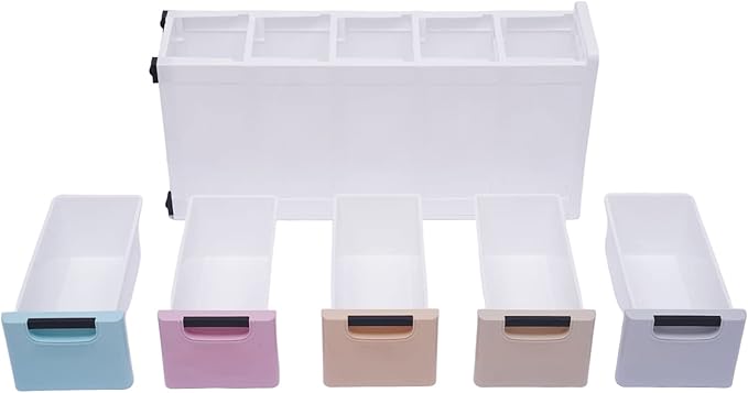Plastic Stackable Storage Cart 5 Drawer Containers Storage Organizer Unit Mobile Stacking Bins [Multi Color A 7.9"x15.7"x33.1"]