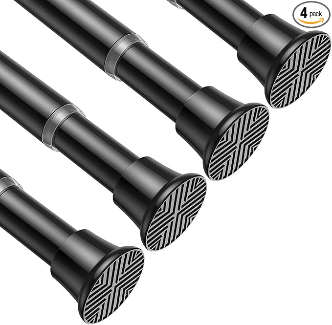 4pack Tension Curtain Rod 30 to 62 Inch, Black Spring Tension Curtain Rod Adjustable Expandable Curtain Rod No Drilling, Spring Loaded Curtain Rods for Windows, Bedroom, Doorway Door, Closet
