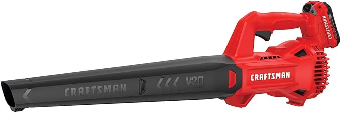 CRAFTSMAN 20V MAX Cordless Leaf Blower with Battery and Charger, Hard Surface Electric Leaf Blower,Powerful up to 90 MPH, Red (CMCBL710D1)