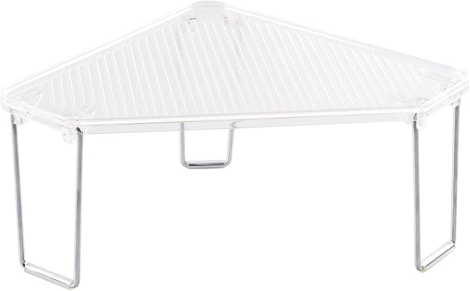 mDesign Plastic/Steel Freestanding Foldable Corner Stackable Organizer Shelf for Kitchen, Counter, Pantry, Cabinet Storage, Holds Plates, Dishes, Ligne Collection, Clear