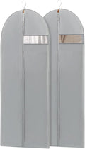2 Pack 65" Long Dress Bags for Gowns, Dress Garment Bag for Hanging Clothes, Dress Cover with Clear Window for Dresses, Coats, Grey