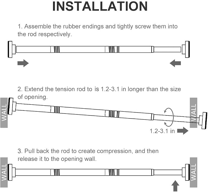 Ausemku Shower Curtain Rod Tension - 32-80 Inch Never Rust Non-Slip Spring Tension Curtain Rod No Drilling Stainless Steel Curtain Rod Use Bathroom Kitchen（Brown）