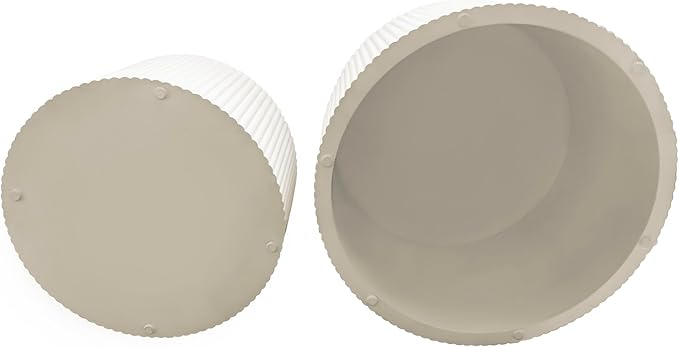 Nesting Coffee Table Set of 2, Modern Drum Side End Wave Stripe Round Coffee Table for Living Room, Bedroom, Beige