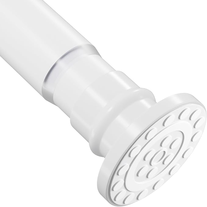 White Short Shower Curtain Rod 18-32 Inch, Non-Slip, Stainless Steel | Small Shower Curtain Rod with Adjustable Length, No Drilling Needed for Easy Installation