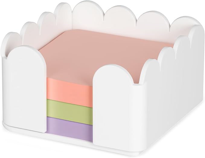Scalloped Acrylic Sticky Note Holder 3"x3" White Cute Wave Sticky Note Holder Dispenser for Classroom Desk Organizer Accessories for Dorm Room School Office Necessities