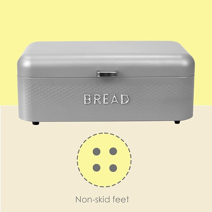 Soho Bread Box For Kitchen Countertop, Metal, (Grey) | By Home Basics, Vented With Hinge Top | Large Bread Box | Keeps Loaves, Bagels, Croissants Fresh