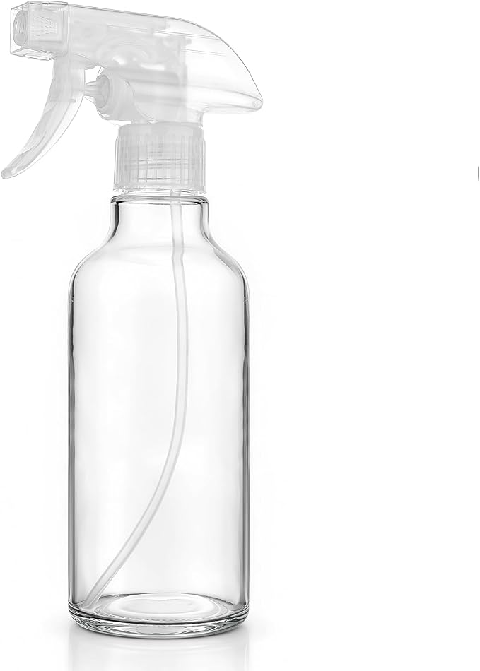 12oz Clear Glass Spray Bottle 1 Pack, Adjustable Mist Stream | Refillable glass spray containers for hair care, plant maintenance, cleaning & essential oils