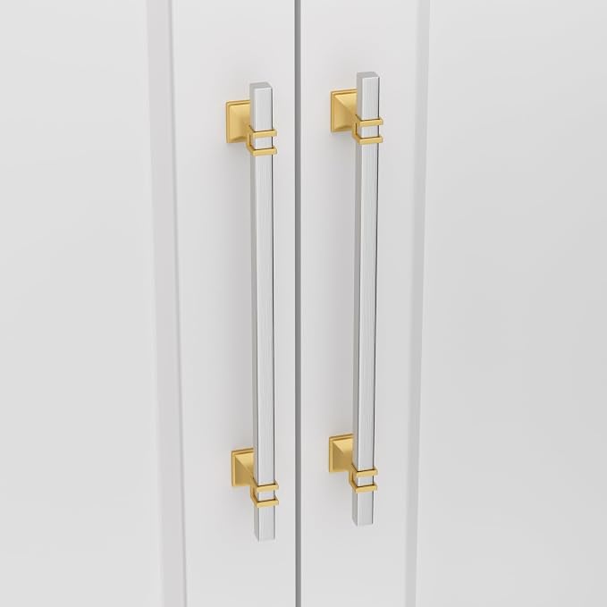 25 Pack 6-1/4 Inch Cabinet Pulls Brushed Nickel and Gold Cabinet Pulls, Silver and Gold Dresser Drawer Pulls Kitchen Cabinet Hardware