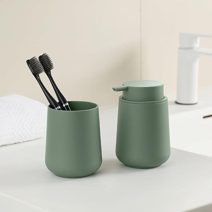YAUKPH Sage Green Liquid Hand Soap Dispenser Plastic 11 oz - Modern Minimalist Style for Bathroom & Kitchen Countertop Refillable