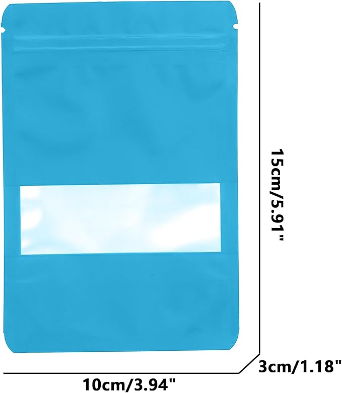 100PCS Foil Pouch Mylar Bags with Clear Window,ULIFESTAR Stand Up Sealable Bags with Tear Notches,Resealable for Food,Party Favors,Gift Packaging and Small Business(10 * 15cm/3.94 * 5.91",Blue)