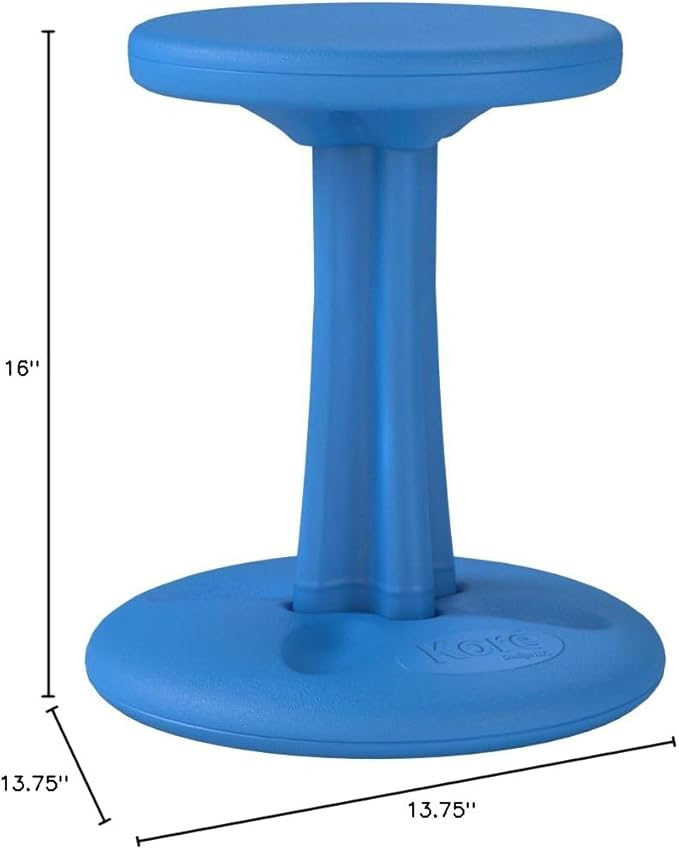 KORE Design Wobble Stool Chair, Girls + Boys Kid Desk Stools, Ergonomic Small Office Chairs, Flexible Seating for Active Kids, ADD/ADHD, Classroom, School, Home, Junior (16in), Age 8-9 yrs, Blue
