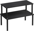 VERTORGAN Cabinet Organizer Shelf(Set of 2),Kitchen Counter Shelves,Bamboo Spice Rack Countertop and Cabinet,Stackable Expandable,Large(Black)