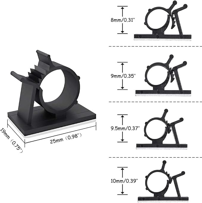 Viaky 30 Pcs Black Clips Self Adhesive Backed Nylon Wire Adjustable Cable Clips Adhesive Cable Management Drop Wire Holder