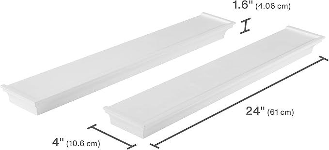 MELANNCO Arlington Floating Wall Shelves for Bedroom, Living Room, Nursery, Set of 2, 24-Inch, White