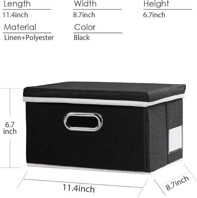 PRANDOM Storage Boxes with Lids [3-Pack] Fabric Collapsible Storage Bins Organizer Containers Baskets Cube with Cover for Home Bedroom Closet Office Nursery Black（11.4X8.6X6.7