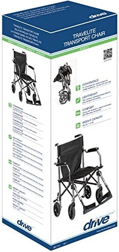 Drive Medical TC005GY Travelite Transport Wheelchair Chair in a Bag, Black