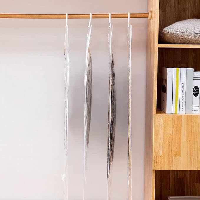 Hanging Vacuum Storage Bags,Space Saver Bags for Clothes,Reusable Clothes Storage Bags,Vacuum Sealer Bag Clothing Bag for Suits Dress Coats,and Jackets,Clothes Compression Storage Bags (130x60cm)