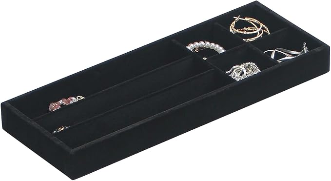 2Pcs Desk Drawer Storage Tray, Nightstand Organizer Tray, Necklace Bracelet Ring Earring Jewelry Display Tray, Grid Table Organizer Holder Tray for Sunglass, Phone, Watch, Perfume (7 grid)/Black