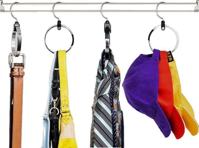 Rolly Hanger® Premium Closet Organizer, Rotating Aluminum Ring Hanger with 360° Swivel Hook, Space Saving Accessory Holder for Belts, Ties, Hats, Scarves, Purses & Handbags | Closet Organizer (3 Pack)