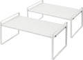 Nxconsu Stackable Cabinet Shelf Organizer 2 Pack, Standard White | Heavy-Duty 3mm Steel Stackable 2-Tier Shelf, Holds 50 lb, for Kitchen Cabinet Pantry Cupboard Counter Bathroom Under Sink