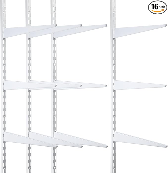 Colingmill 16 Pcs Dual Track Upright Wall Shelving System with Shelf Bracket 47. 5 Inch Heavy Duty Adjustable Storage Rack Metal Support System for Kitchen Closet Home Indoor (White)