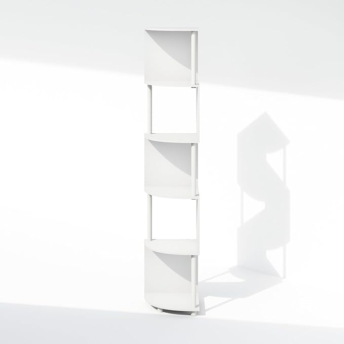 Furinno Basic Book Shelf, 5-Tier Bookshelf, Bookcase with Zigzag Corner Shelf, 14.2 x 14.2 x 71.2, for Living Room, Bedroom, Home Office, White/White