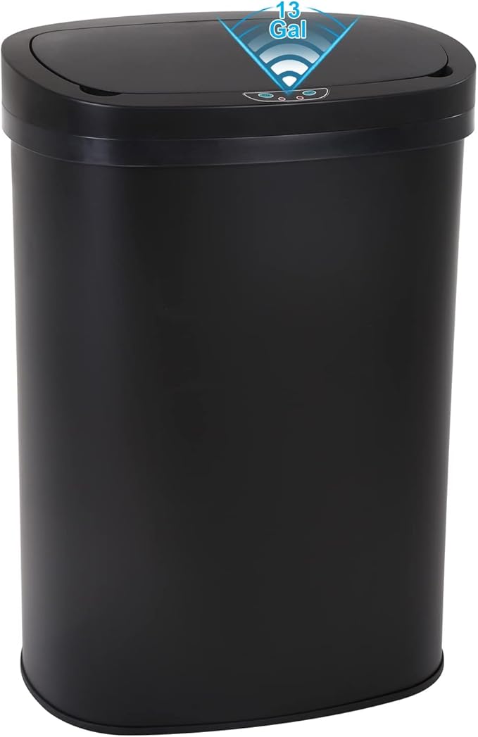 Bigacc Kitchen Trash Can | Stainless Steel 13 Gallon Trash Can | 50L Touch Free Garbage Can with Lid | Electronic Motion Sensor Automatic Trash Bin High Capacity for Kitchen Bathroom Office, Black