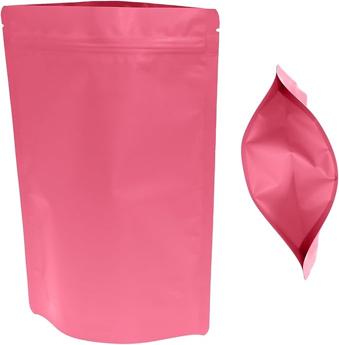100PCS Smell Proof Resealable Pouch Bags,ULIFESTAR Aluminum Foil Flat Food Storage Bag,Sealable Pcsaging Zipper Pouches with Tear Notches for Pcsaging Lipgloss,Jewelry,etc(16 * 24cm/6.3 * 9.45",Pink)