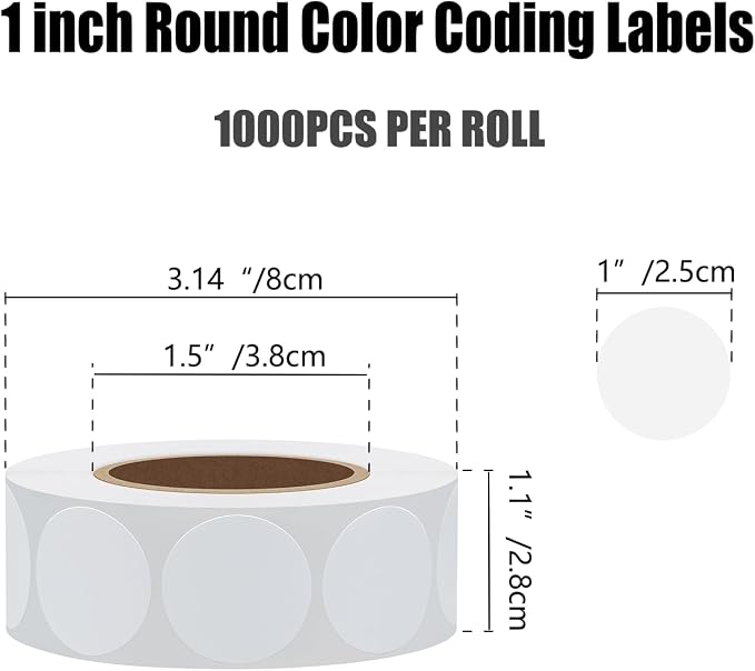 Hybsk 1000 pcs White Circle Stickers Small Round Color Coding Labels Permanent Color-Code Dot Semi Gloss Paper Adhesive Envelope Seals (1 inch)