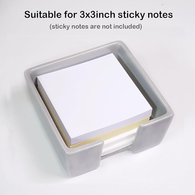 HANKOR Ceramic Sticky Note Holder, 3 x 3 Sticky Note Dispenser, Notepad Holder for Desk, Office Essentials Organizer (Grey)
