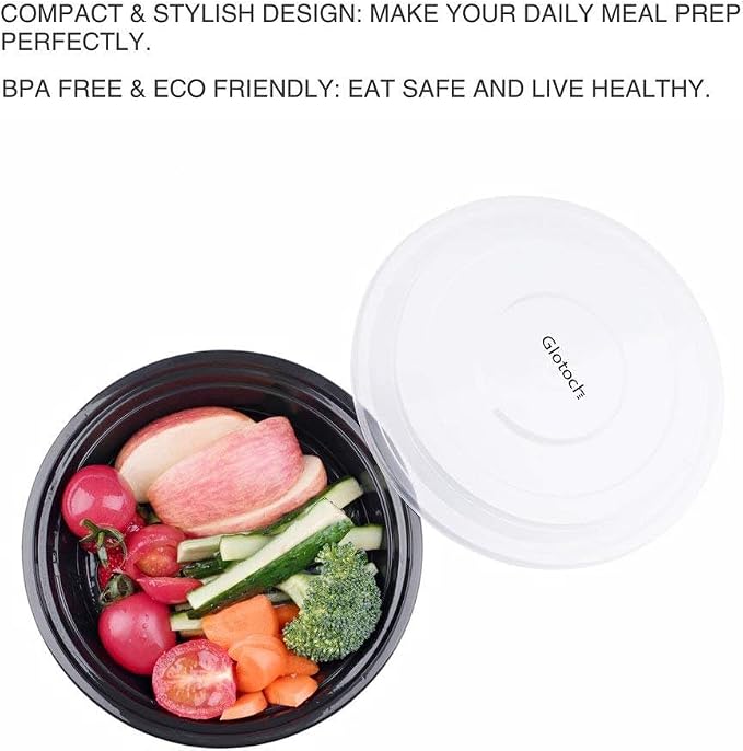 Glotoch Round Reusable Meal Prep Containers with Lids, 24 oz, 150 Pack | To Go Food Containers in Bulk, Microwave, Freezer and Dishwasher Safe, Leak-Resistant, for Salads, Lunches and Leftovers