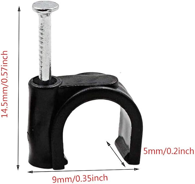 Black Half Clamp J-Hook with Nail, 0.16inch/4mm, 200pcs | For Pex Tubing Pipe Support