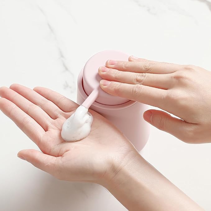 YAUKPH Matte Light Pink Foaming Hand Soap Dispenser Plastic 11 oz - Modern Minimalist Style for Bathroom & Kitchen Countertop Refillable