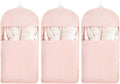 Space Saving Hanging Garment Bag with Self Compression Zipper，Dust Cover Clothes Bags for Down Coat,Dress,Suit，Closet Storage Organizer for Home Travel Use(Pink, L)