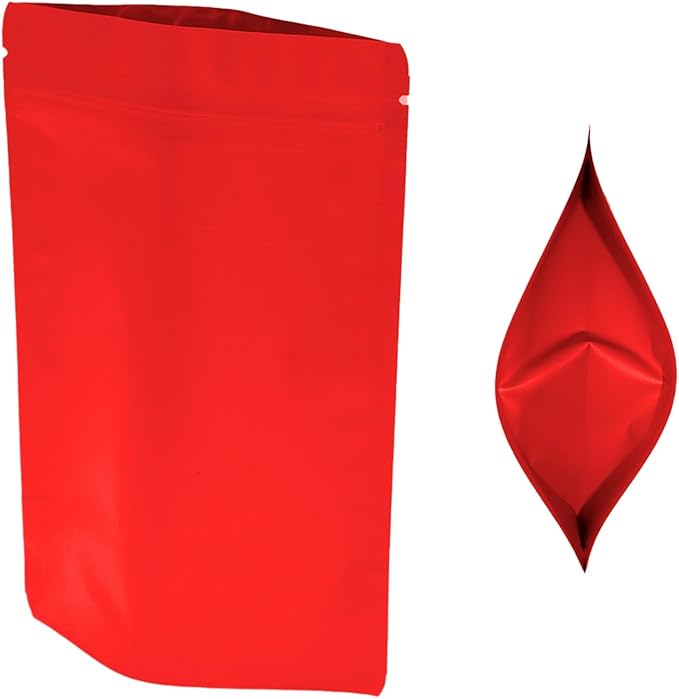 100PCS Smell Proof Resealable Pouch Bags,ULIFESTAR Aluminum Foil Flat Food Storage Bag,Sealable Pcsaging Zipper Pouches with Tear Notches for Pcsaging Lipgloss,Jewelry,etc(10 * 15cm/3.94 * 5.91",Red)