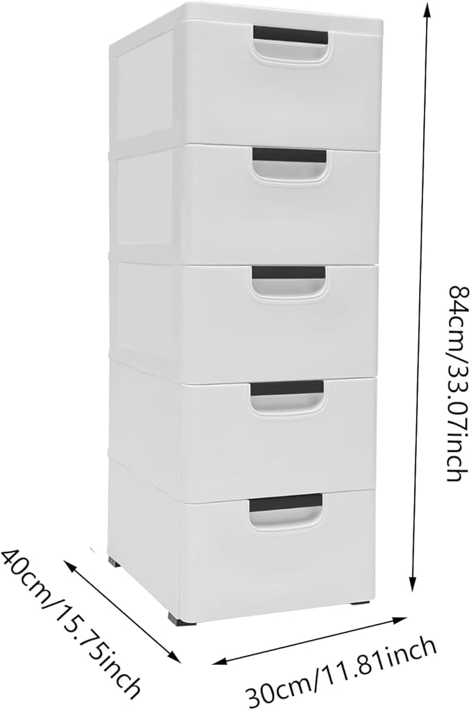 Plastic Storage Cabinet Stackable Storage Cart 5 Drawer Containers Storage Organizer Unit Mobile Stacking Bins [White 11.8"x15.7"x33.1"]