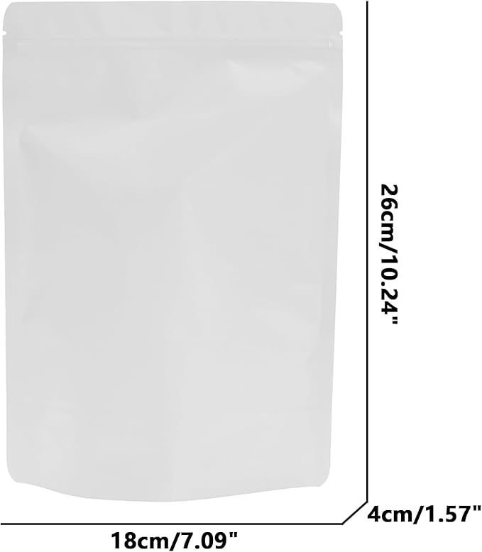 50PCS Smell Proof Resealable Pouch Bags,ULIFESTAR Aluminum Foil Flat Food Storage Bag,Sealable Pcsaging Zipper Pouches with Tear Notches for Pcsaging Lipgloss,Jewelry,etc(18*26cm/7.09*10.24",White)