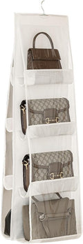 HAN SHENG 8 Pockets Clear Handbag & Purse Organizer Hanging Bag Storage - Space Saving Hanging Shelf for Closet, Wardrobe, Over Door (1 Pack, White)