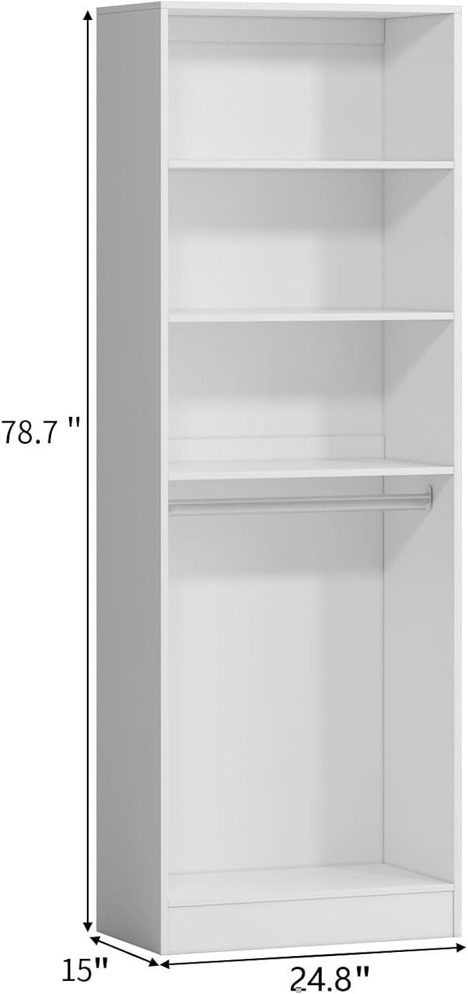 VOWNER 25'' Closet Organizer System Small Freestanding Closet System | 3 Adjustable Shelves, 1 Hanging Rod, White Modular Closet System for Small Closet, Space-Saving, Easy Assembly