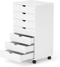 7 Drawer Mobile File Cabinet with Wheels, Office Storage Drawers, White | 7 Drawers Mobile File Cabinet with Wheels for Office Storage, Under Desk Organization and Printer Stand