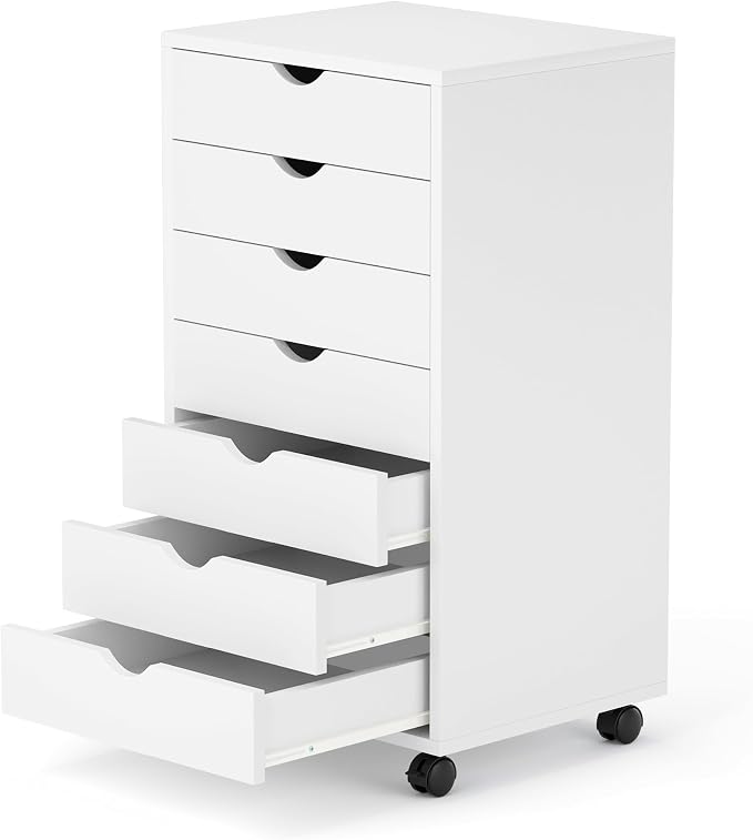 7 Drawer Mobile File Cabinet with Wheels, Office Storage Drawers, White | 7 Drawers Mobile File Cabinet with Wheels for Office Storage, Under Desk Organization and Printer Stand