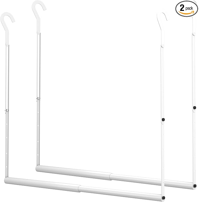 OPKING Double Hanging Closet Rod Extenders Adjustable Width & Height White | Stepless Adjustment, Space-Saving & Expand Space, Assemble Easily, Heavy-Duty Iron, Hold Up To 45 LBS, Smooth Surface,